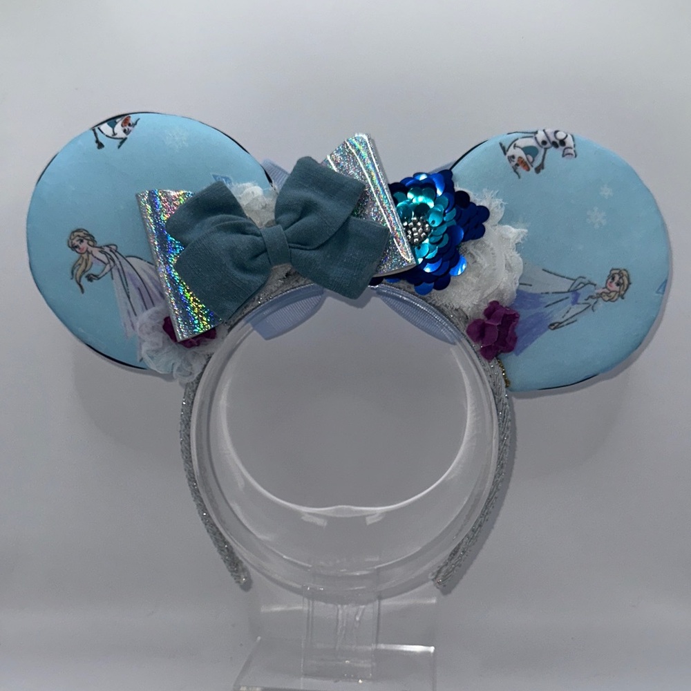 Frozen Inspired Minnie Ears Headband with Bows & Sequins